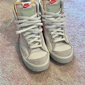 Nike White and Orange High-Top Sneakers